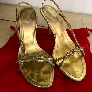 Rene Caovilla Gold Treccia Embellished Sandals